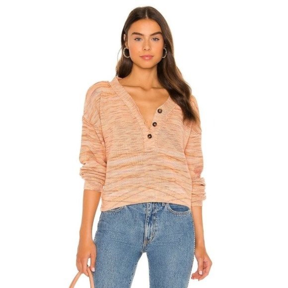 FREE PEOPLE Mercury Henley Sweater in Dried Roses Combo NWT - Picture 1 of 4